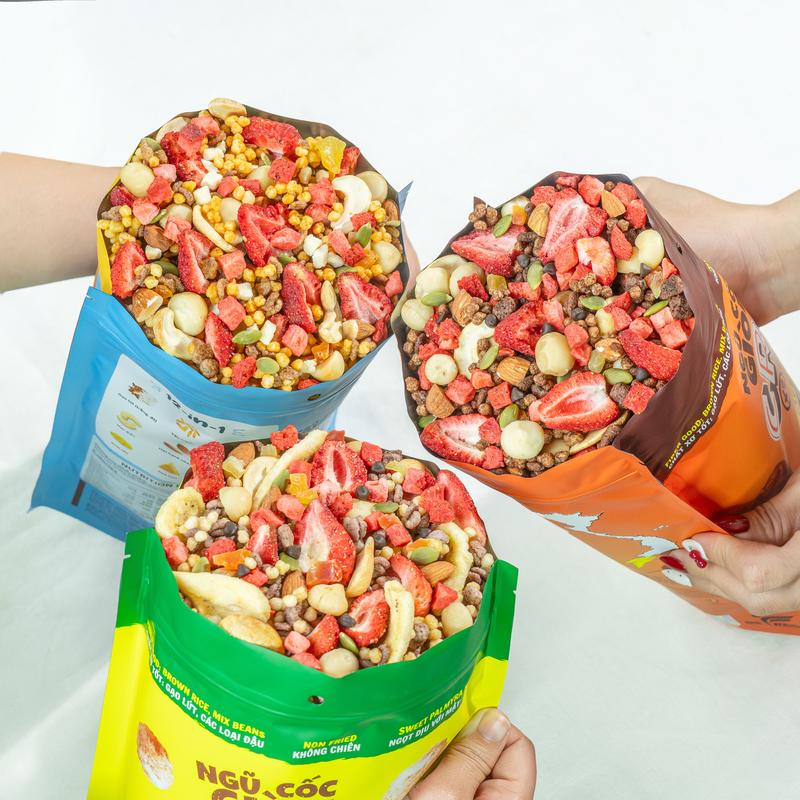   ĐỦ VỊ  Hạt Ngũ Cốc Giòn Mix 30% Hạt Trái Cây Sấy Granola Gạo Lứt Ăn Liền Ít Đường 450g Befresco Food 