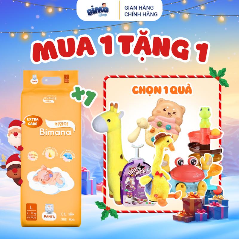   1E   TẶNG 1 QUÀ  Combo 1 Bịch Tã  Bỉm BIMANA EXTRA CARE Thấm Hút Nhanh Mỏng Nhẹ Êm Ái Cho Bé Từ NB Đến 4XL 