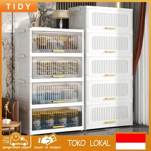 [COD 24h shipping] Tidy Tribe Lemari Plastik Lipat Portable Lemari Pakaian Susun Portable Drawer Storage Cabinet Plastik Rak Buku Dekorasi Ruangan Tempat Penyimpanan Serbaguna Pakaian Locker Kotak Penyimpanan Flip Putih Lemari Lipat dengan Laci Lemari