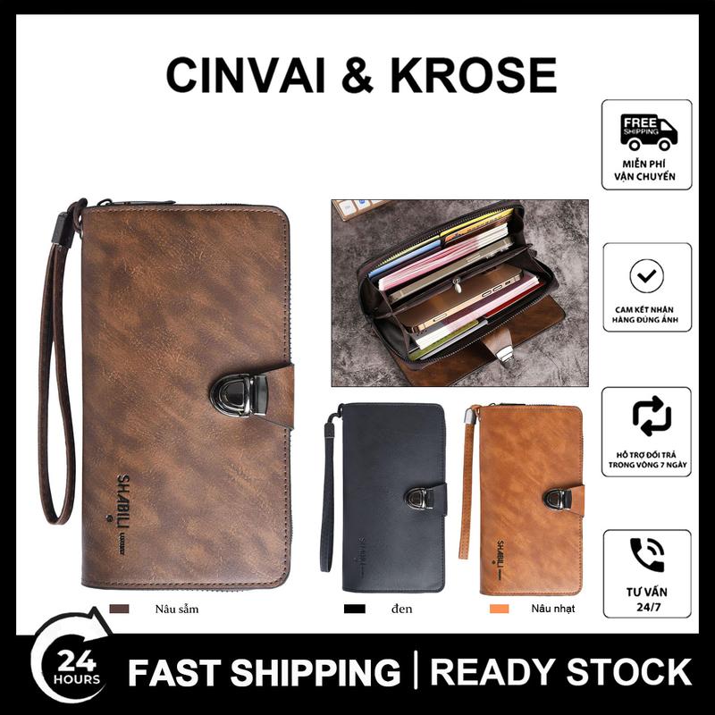 Ví Ví nữ Ví nam,Hàng mới về, Ví dài, Ví đựng thẻ, Ví đựng Hộ chiếu ID, Túi tiền xu có dây kéo, Túi đựng điện thoại di động dung lượng lớn, Dây đeo cổ tay Có Thể Tháo Rời thời trang cổ điển, Ví da đa chức năng Wallet Hình Chữ Nhật Clutch