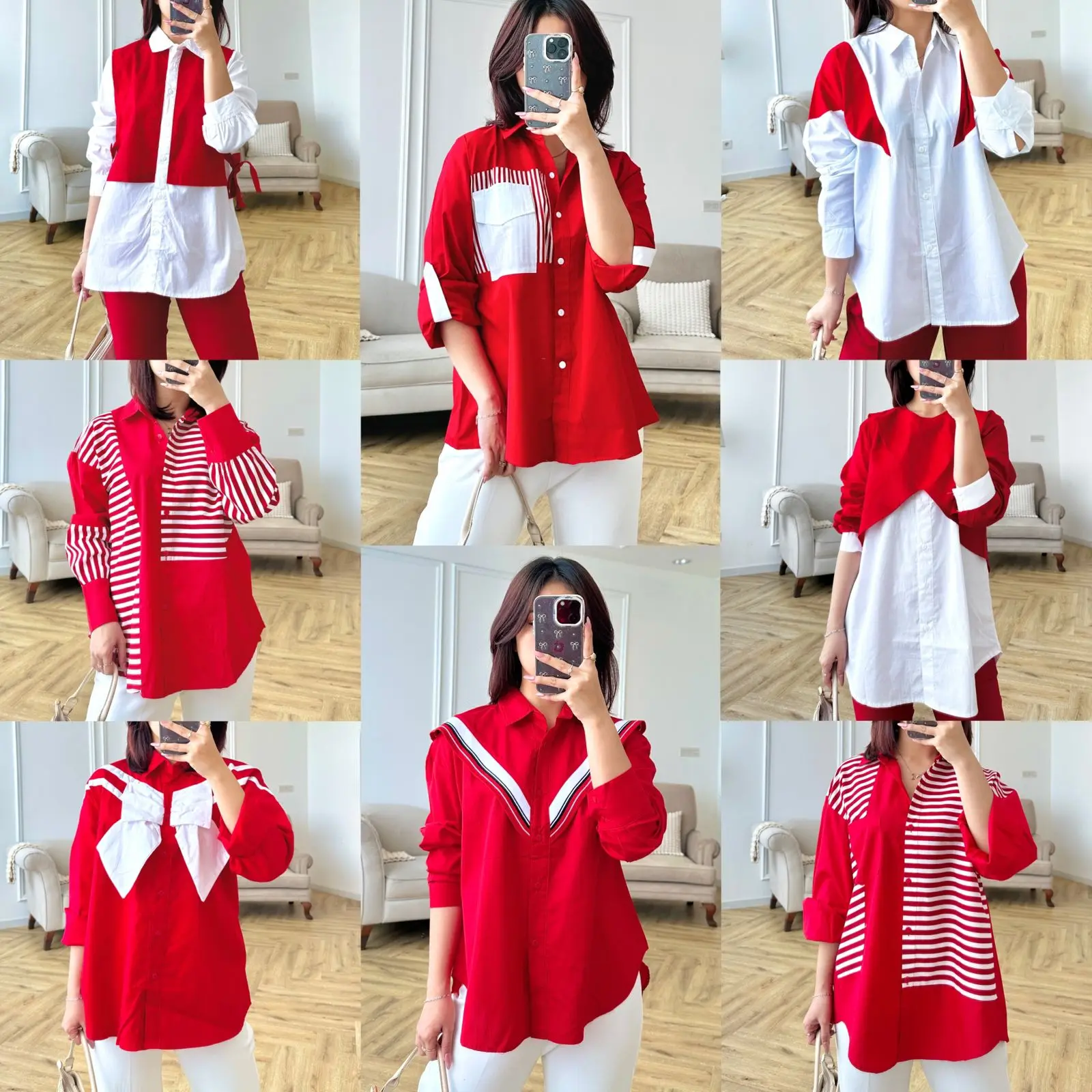 NANDO KEMEJA ATASAN KAOS WANITA MERAH PUTIH 17AN