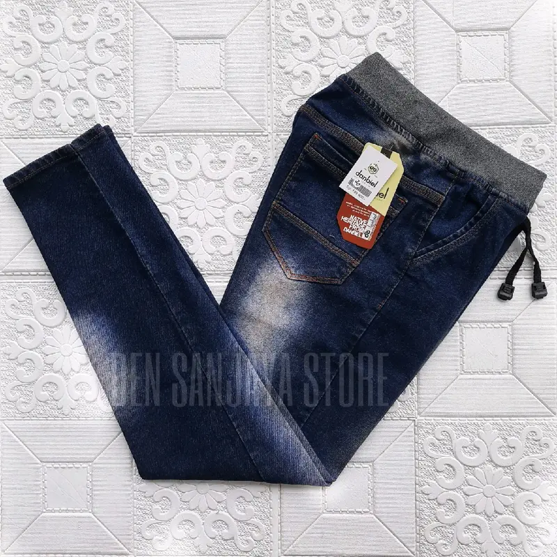 celana jeans panjang pria pinggang karet size 28-44 Slim Fit  Denim  Melar  Nyaman 4
