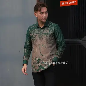 SLIMFIT RAKABUMI HIJAU BOTOL Kemeja batik slimfit pria tangan panjang dan tangan pendek bahan katun solo lapis furing hero by arfabatik67 Baju