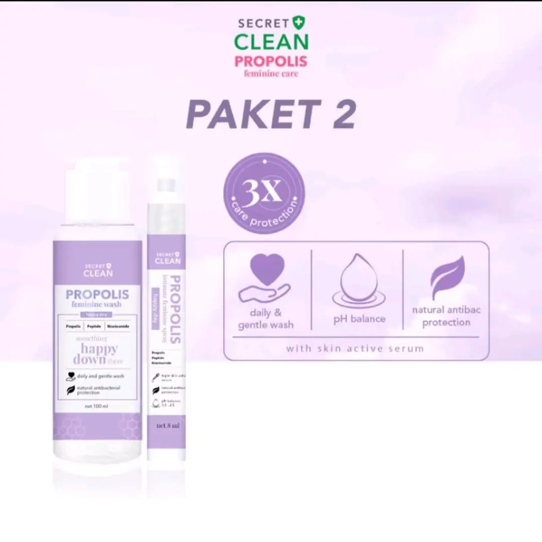 Sabun V wanita PAKET SECRET CLEAN PROPOLIS FEMINIME ISI 2 | PROPOLIS WASH 1 PCS + PROPOLIS SPRAY 1 PCS/Perawatan kewaNiTaAn