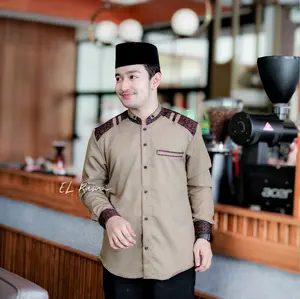 Baju Koko Pria Dewasa Elrumi Lengan Panjang Muslim Katun Kombinasi Batik
