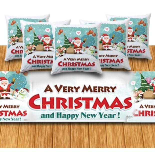 5 Sarung Bantal sofa 1 taplak meja merry christmas lucu Dekorasi 1