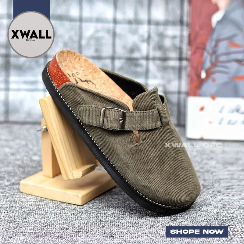 XWALL - Sepatu Sandal Pria Sandal Clog Mule Pria Casual Corduroy Pria Sendal Slippers Selop Pria Slop Santai Trendy Shoes 2