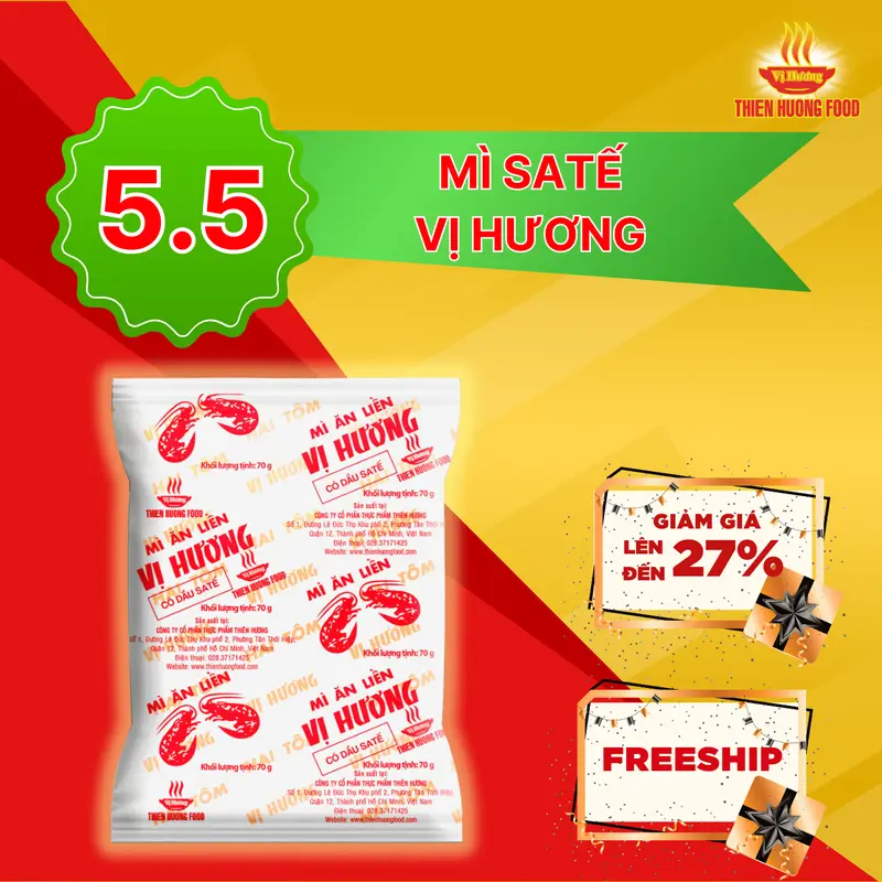 Thùng 30 Mì giấy 2 tôm Satế hành Vị Hương 70g/ gói 2