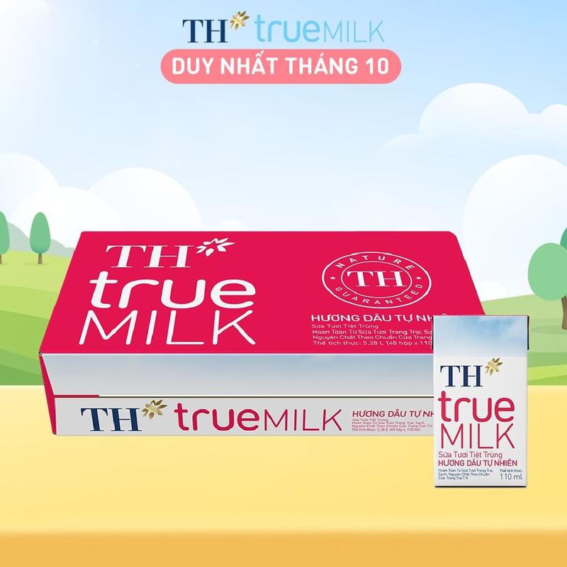 Thùng 48 hộp sữa tươi tiệt trùng TH true MILK hương dâu tự nhiên 110 ml (110 ml x 48)