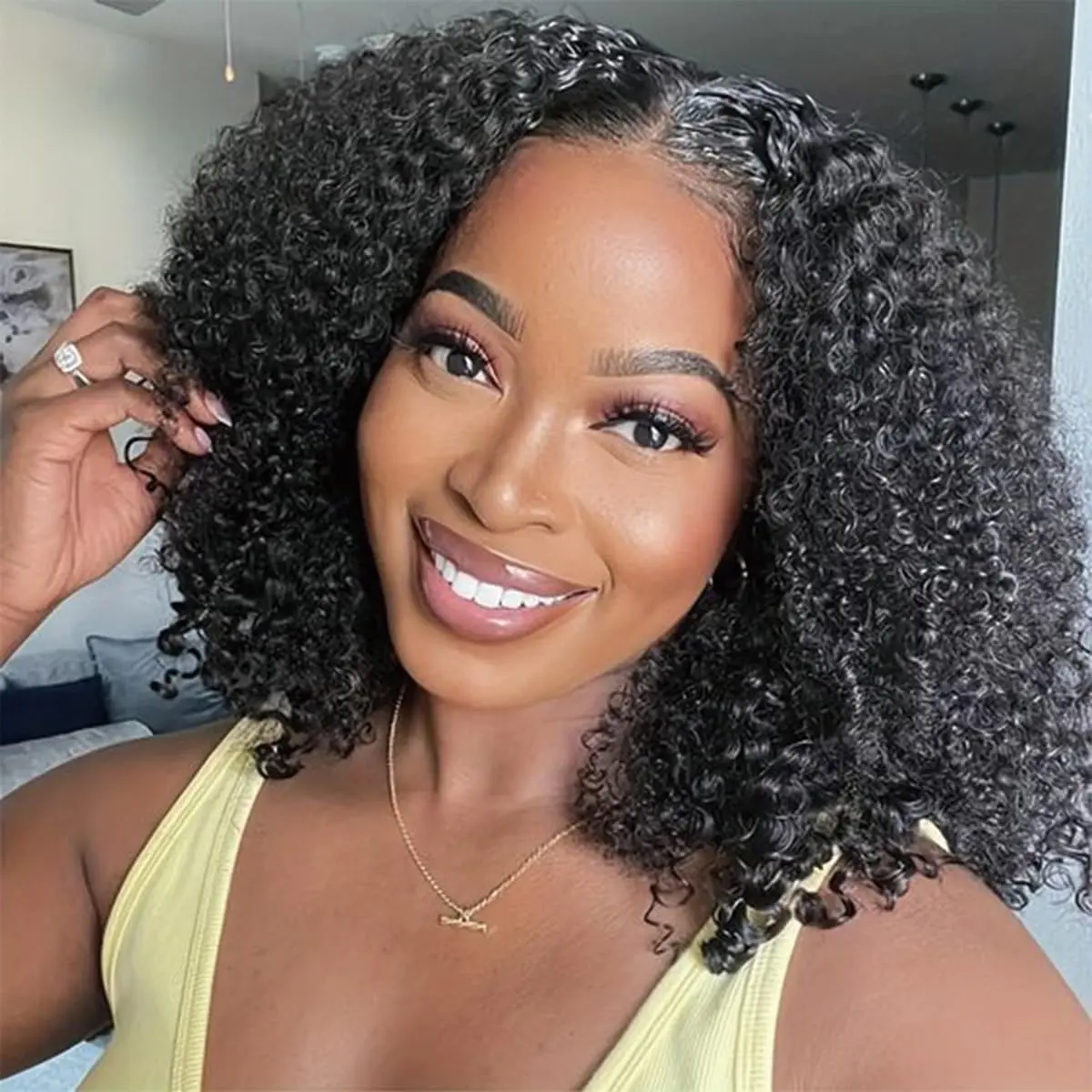 Glueless Bob Wigs Human Hair Pre Plucked Pre Cut Curly Human Hair Wigs For Black Women Kinky Curly Wave 4x4 HD Lace Closure Wigs Ready to Wear and Go Glueless Wigs