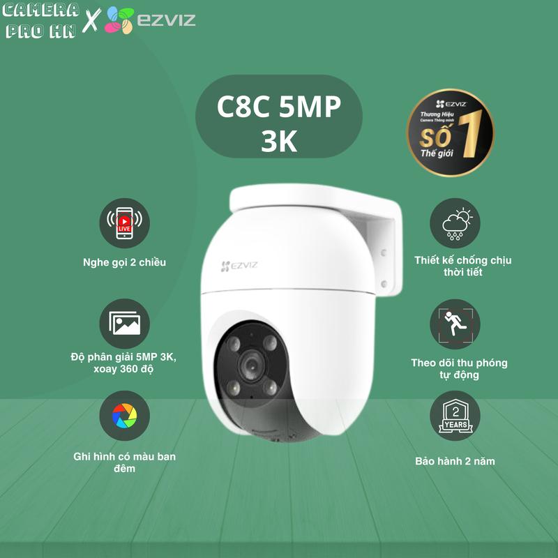 [TẶNG HỘP KỸ THUẬT CHỐNG NƯỚC] Camera Wifi Ngoài Trời Ezviz C8C 4MP/5MP 2K+ 3K ,Màu Đêm, Đàm Thoại, Xoay 360. Bảo Hành Chính Hãng 24 Tháng