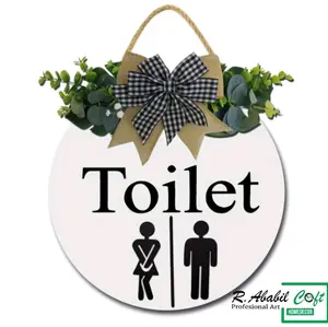 Pajangan Pintu Toilet Bathroom Hiasan Kamar Mandi Plakat Tanda | Hiasan Rumah Aestetik bentuk bulat