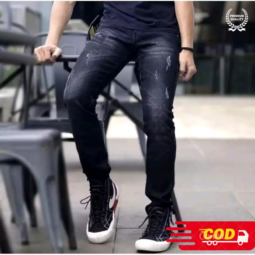 Celana Jeans Sobek Panjang Pria/Celana Jeans Slimfit nyaman dipakai melar Skinny Hitam Stretch