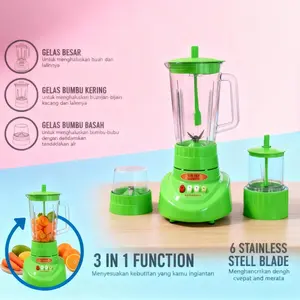 Okayama Blender Akrilik Premium 3 in 1 OK-355 Multifungsi BPA-free Ringan & Praktis untuk Jus Smoothies & Bumbu Dapur