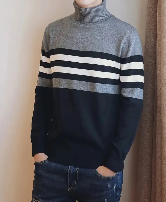 MF Sweater Rajut Pria Turtleneck Korean Style Slim Fitting Knite Wear / Baju Jaket Kerah Tinggi Lengan Panjang Tebal LN CROSS 0
