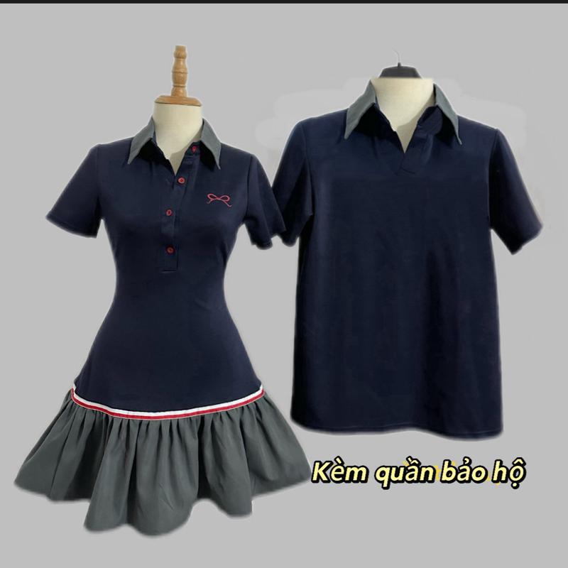 ( S - 51 )[ GIÁ CẢ CẶP] Set đồ đôi nam nữ couple đầm váy ôm eo dáng xoè phối cổ và áo polo nam bigsize kèm quần bảo hộ chất liệu mì lạnh mềm mịn mát có co dãn