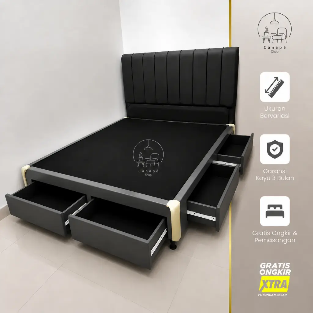 Dipan Kasur Ranjang Tempat Tidur Minimalis Divan Sandaran 4 Laci Salur Gratis Ongkir Bandung Cimahi