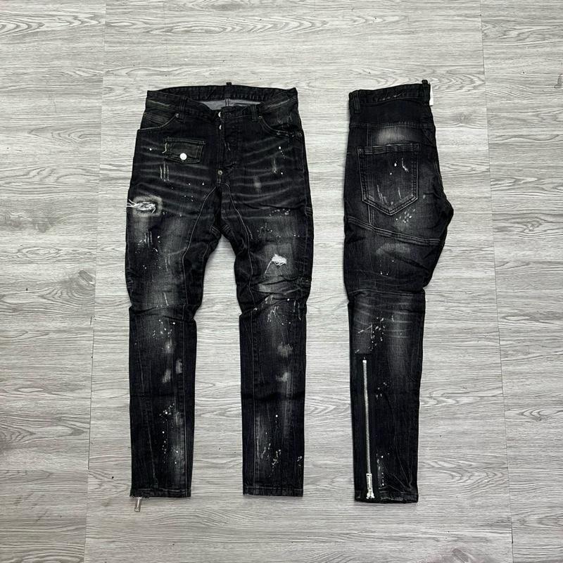 QUẦN JEAN NAM D2-53 DÁNG BIKER ĐEN XÁM PHOM NHỎ KHOÁ CHÂN HỞ 4 CÚC BÒ DÀI CAO CẤP CO DÃN PHOM ÔM CHÂN DS-Q Có Túi