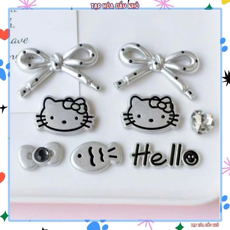  Bộ Nút Gắn Sticker KITTY BẠC NƠ HELLO trang trí dép Sục  Dép Cá Sấu 