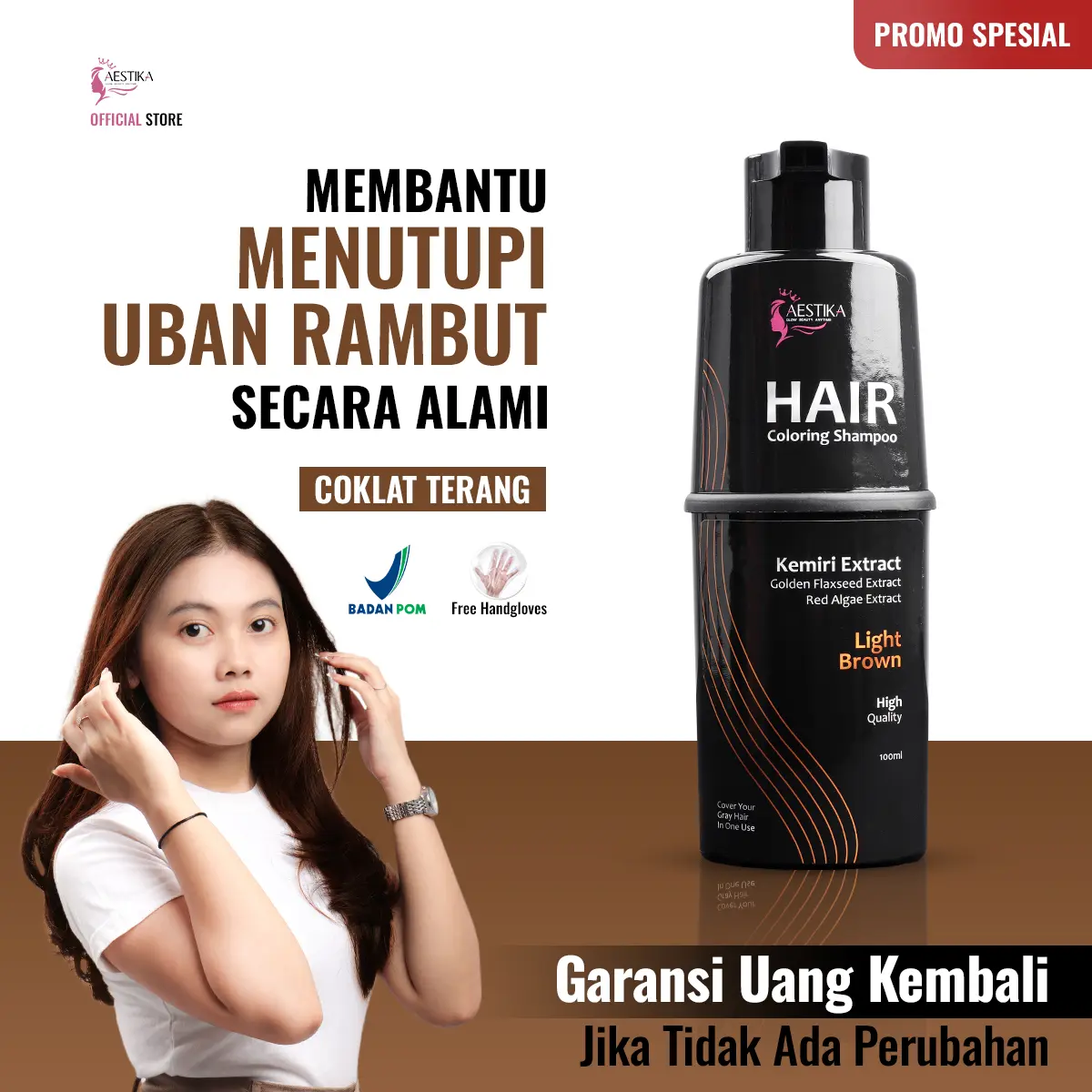 [Promo Spesial] Aestika Light Brown Hair Coloring Shampoo 1 Pcs - Pewarna Rambut Beruban Kering Red Extract