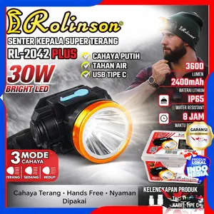 SENTER KEPALA 30w Bergaransi Putih / Kuning HEAD LAMP 30W Senter Kepala Cas Ulang Senter kepala Rechargable