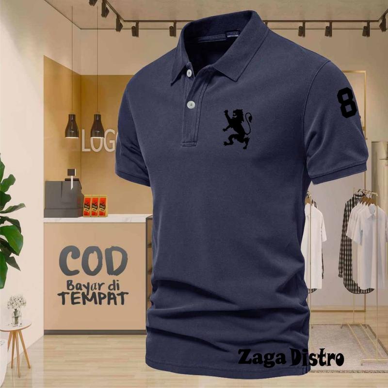 COD T-shrit POLO kerah Singa 8 Text Hitam Kaos Kerah Dewasa Shirt / Kaos Wangki Pria Polo / Kaos Seragam 2