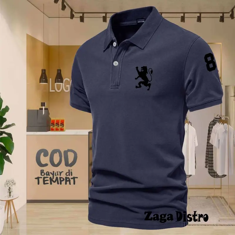 COD T-shrit POLO kerah Singa 8 Text Hitam Kaos Kerah Dewasa Shirt / Kaos Wangki Pria Polo / Kaos Seragam 2