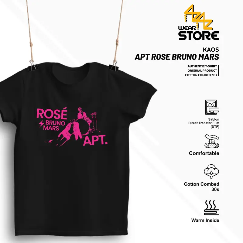 Baju Kaos Distro Pria Wanita Viral APT Rose Bruno Mars Katun Hitam Pink Putih Combed Unisex Keren 2