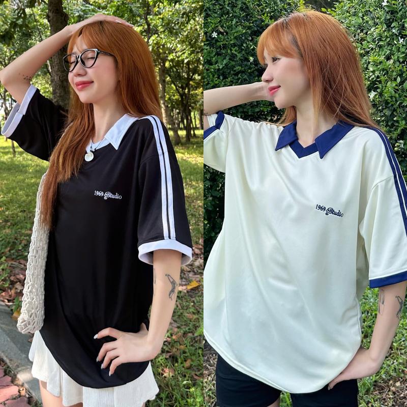 Áo Thun Polo Sọc Tay Thêu 1969STUDIO Áo Form Rộng Unisex Hot Trend - PL01
