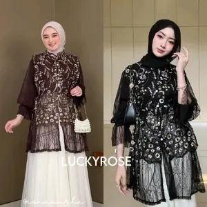 Mitaru Outer Tunik Brukat Cardigan Brokat Lengan Panjang atasan outher brukat Outer Brokat Kondangan Lebaran Outer Brocade outer Tulle outer Organza outer renda tunik tulle tunik renda tunik brokat tunik brukat tunik putih outer hitam putih