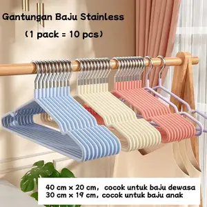 1 SET ISI (10 PCS) Hanger baju gantungan baju anti karat hanger pakaian dewasa