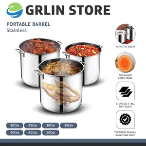GRLIN Panci Jumbo Stainless Steel 304 Kapasitas 5L 10L 19L  33L 46L 67L  93L Panci Dandang Tebal Panci Bakso Stockpot Panci Kukus Panci Besar