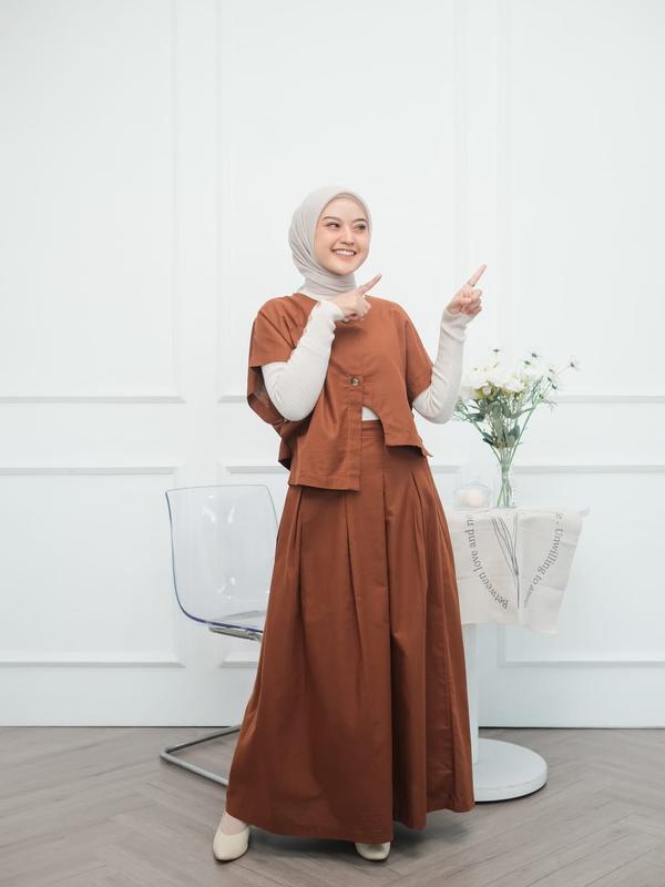 Kimmy Vest Setelan Rok dan Atasan Wanita Muslim one set rok Katun linen korean style setelan Baju  remaja Dewasa crop casual by cinesia.id 2