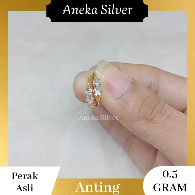 Anting Knip 2 Mata Gold, Perak 925 - Model Terbaru 1