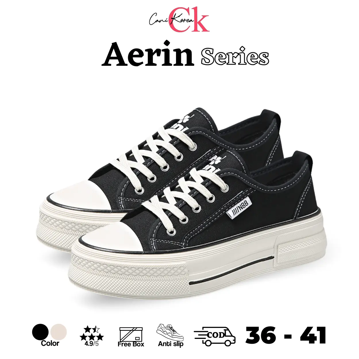 CANIKOREA Aerin Sepatu Kasual Wanita Canvas Bertali Fashion Korea Casual Shoes K9178