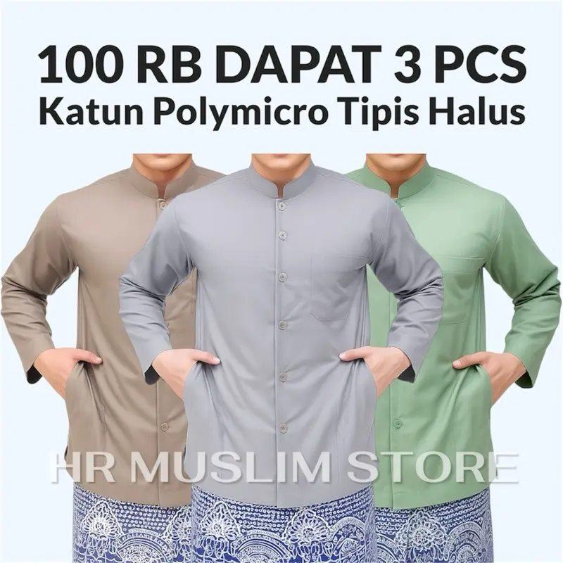 100 RIBU DAPAT 3 BAJU KOKO  Haibah Bahan Katun Hijau Kemeja Koko Lengan Panjang Polos Sage Putih Abu Habaib Jumbo Murah Koko Habibi Muslim Taqwa