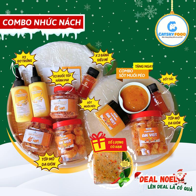   Deal Live  Combo Nhức Nách - Bánh Tráng Phơi Sương - Catsky Food - Bơ Ruốc Tép Khô Hành Phi Hương Vị Đậm Đà Bơ Trứng - Tặng 4 Topping  Đồ Ăn Vặt Snack Food Combobanh Trang 