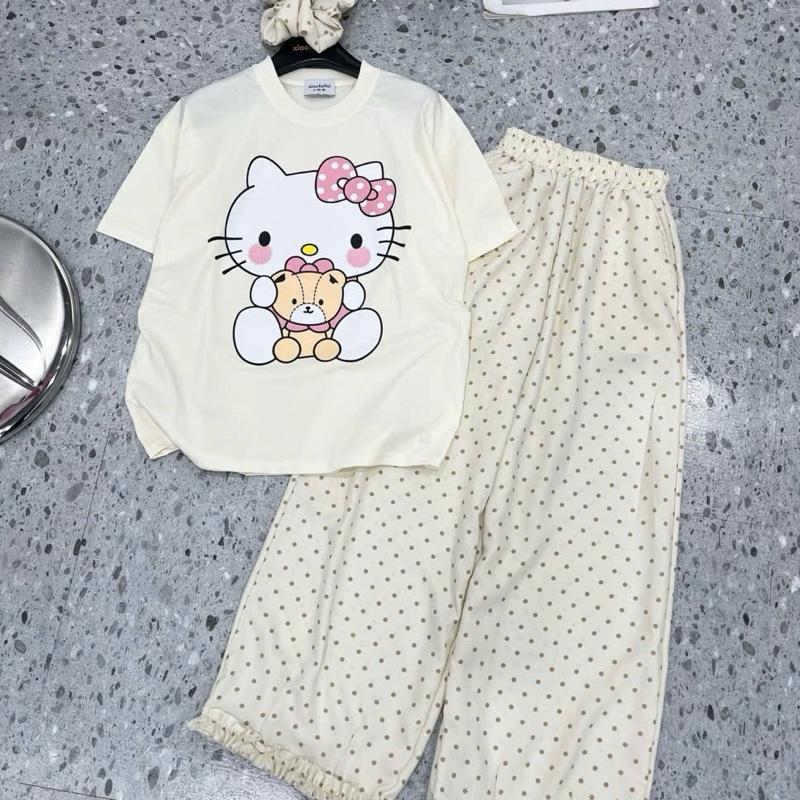 [HONGHANHBOUTIQUE] Bộ mặc nhà nữ/ bộ ngủ nữ hàng QCCC mặc hè cho nữ - Set bộ quần bi áo hello kitty + búi tóc, chất liệu cotton 2 chiều, thoáng mát, thấm hút mồ hôi tốt 4
