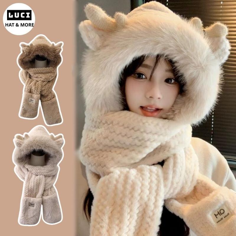  Mũ lông cừu nữ mũ len lông cừu LUCI kèm khăn quàng cổ và găng tay dài đẹp dễ thương phong cách Hàn Quốc mũ  con cáo 