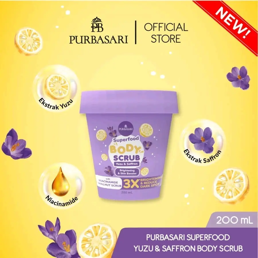 Purbasari Superfood Body Scrub 200 g  Varian: Yuzu & Saffron, Pineapple & Royal Jelly, Watermelon & Moringa