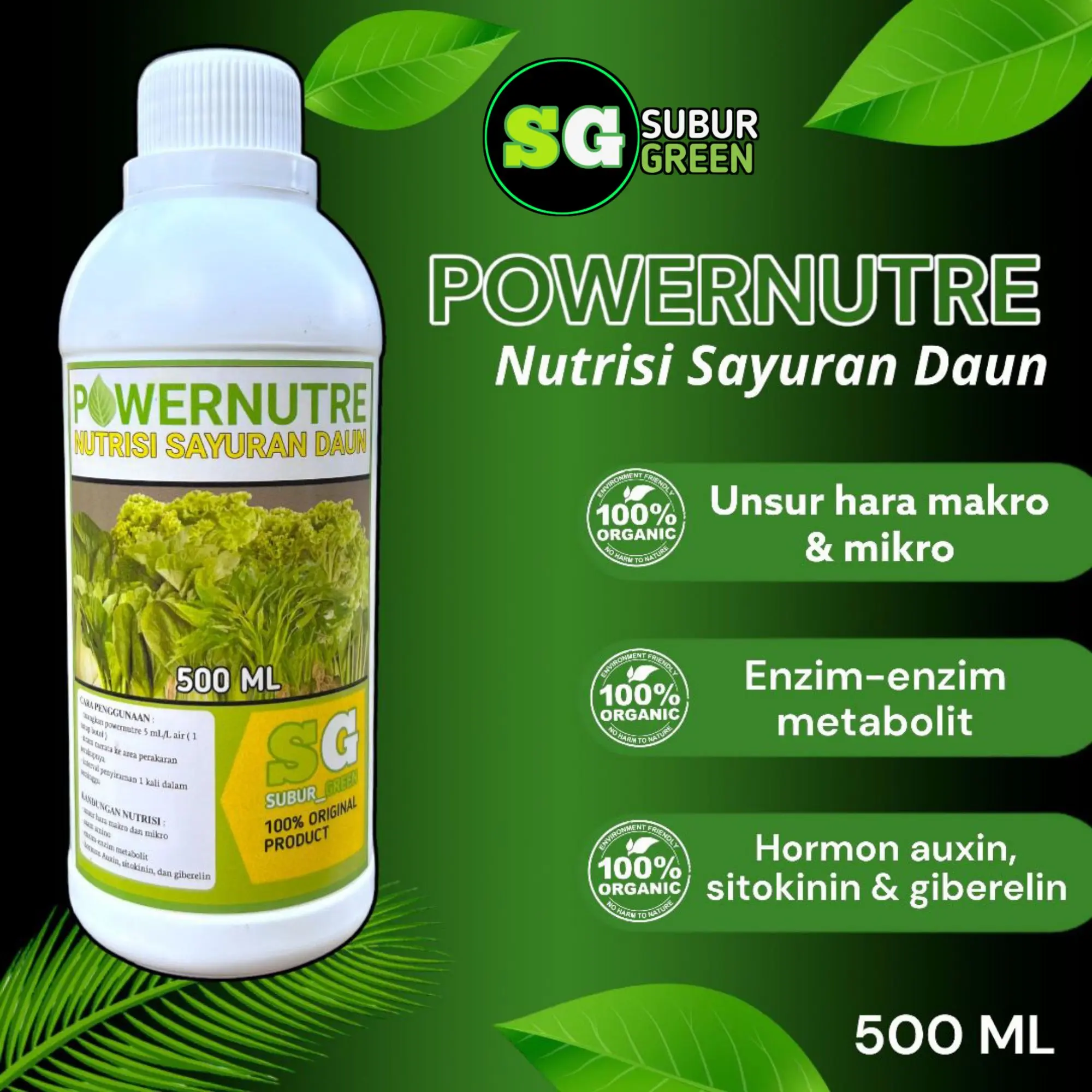 POWERNUTRE NUTRISI SAYURAN DAUN membuat tanaman sayuran daun menjadi subur terlaris bisa cod kemasan 500 ml