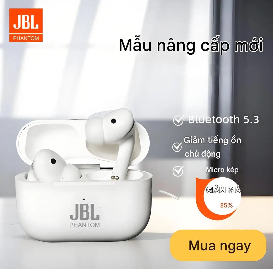 Tai nghe âm nhạc JBL Phantom TX60, nâng cấp vào năm 2025, tai nghe TWS, âm trầm nặng, tai nghe âm thanh nổi, công nghệ vòm 6D, khử tiếng ồn chủ động, thời lượng pin lâu dài, tai nghe trong tai, thích hợp để chơi game