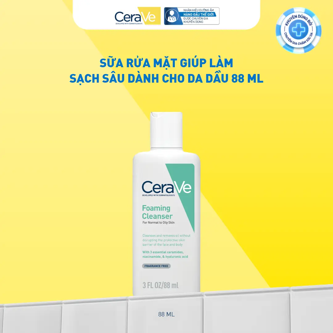 Sữa rửa mặt giúp làm sạch sâu dành cho da dầu Cerave Foaming Facial Cleanser 88ml, tạo bọt làm sạch sâu dịu nhẹ và cung cấp độ ẩm cho da. Chăm sóc da_Sữa rửa mặt_Skincare cho Nam và Nữ_Cleansing
