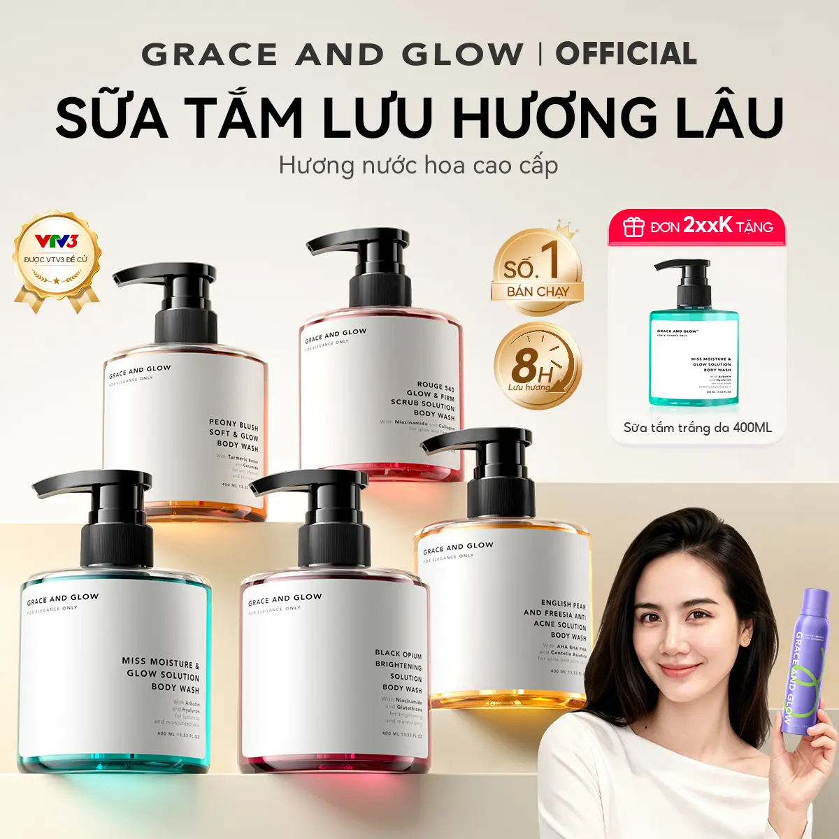 Sữa tắm trắng da dưỡng ẩm tẩy da chết Grace and Glow Black Opium Body Wash 400ml nước hoa Niacinamide sữa tắm thơm  Body Mịn Màng Toàn Diện Hương lâu trôi