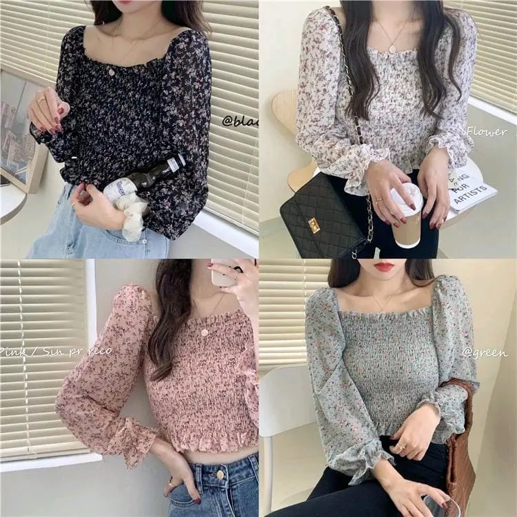 BAJU ATASAN BUNGA SABRINA VINTAGE - GRATIS ONGKIR BISA COD - toko gev PONTIANAK - ALICE 0