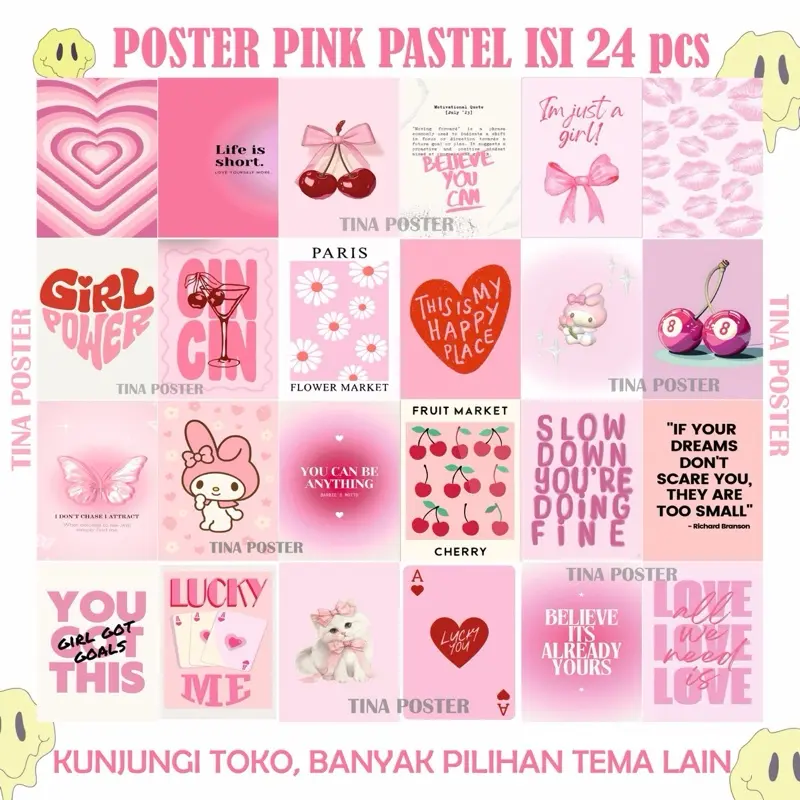 Poster Dinding Pink Pastel & Mix Pastel | Poster coquettes | Poster Flower