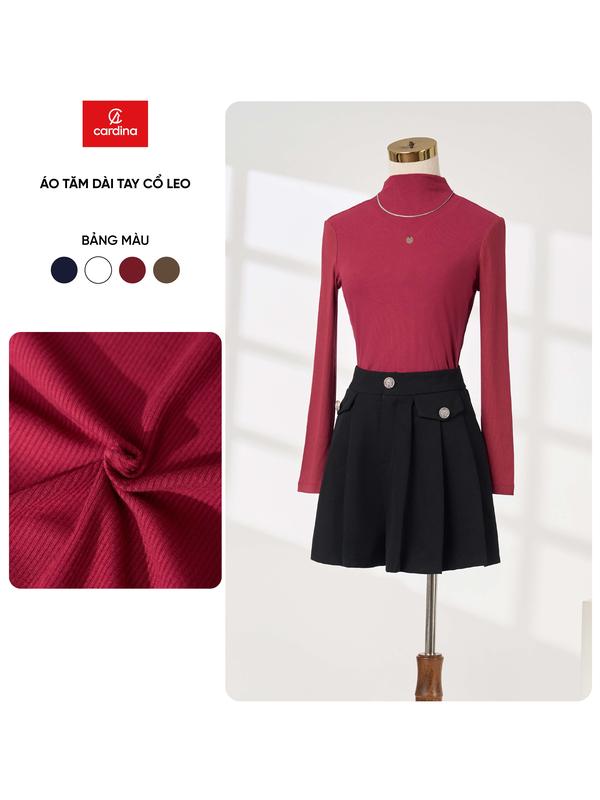  Áo giữ nhiệt nữ CARDINA vải tăm cotton kiểu dáng cổ leo dài tay 5AHF02 
