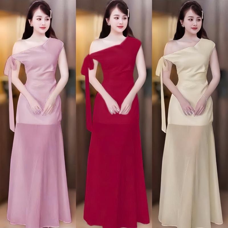    Deal Mở Bán  Đầm Body Thiết Kế Lệch Vai Chất Cotton Lạnh Phối Voan Quyến Rũ N066 Dáng Dài Cách Điệu Size XS_S_M_L_XL_XXL Women Dress Váy Dự Tiệc Mẫu Mới 