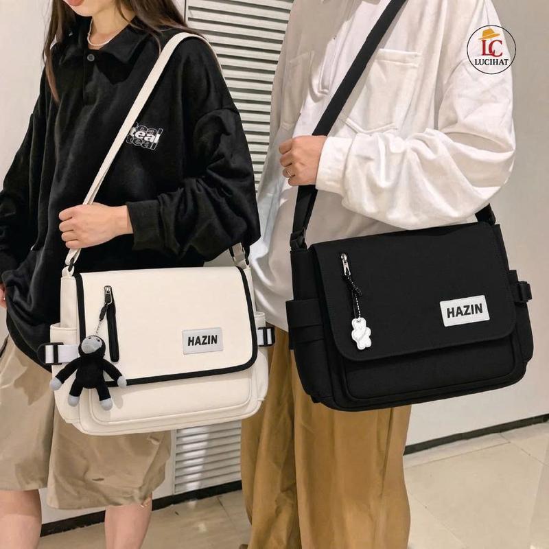 Túi Đeo Chéo Nam Nữ Đi Học Đựng Vừa Laptop 14 Inch & Tập A4 Phong Cách Unisex, Túi Đeo Chéo Thời Trang Nhiều Ngăn Vải Dù Chống Nước Đi Học Đi Chơi