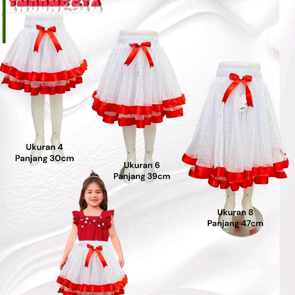Rok ceria edisi merah putih / Rok ceria putih merah / Rok 17 agustus / Rok anak / Rok anak lucu / Rok tile anak / Rok tutu anak / Rok pesta anak